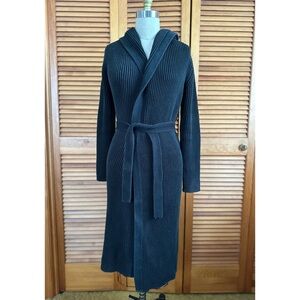 Vintage Y2K JCrew Black Ribbed Hooded Robe Sweater
